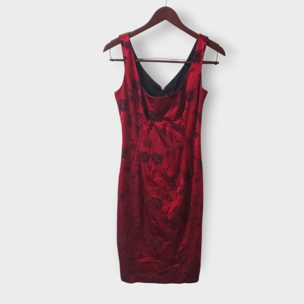 Moda International Satin Red Floral Embroidered Lace Up Corset Dress Size 6 Goth